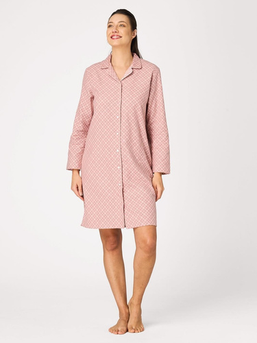 Camicia da notte Key LND 743 rosa – flanella di cotone, con bottoni