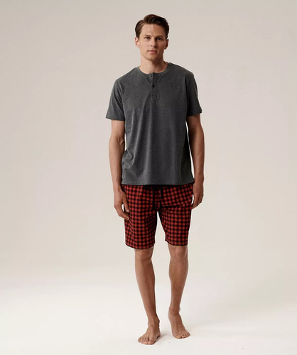 Pigiama da uomo NMP-397 - cotone grigio rosso, manica corta, leggero e confortevole per l'estate