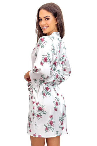 Accappatoio corto Julia ecru donna – satin, stampa floreale, cintura in vita