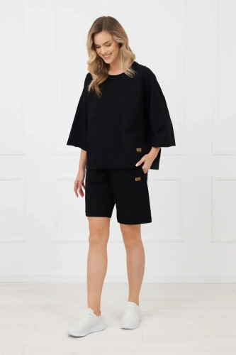 Pantaloncini donna Kaori Italian Fashion in cotone con tasche nero