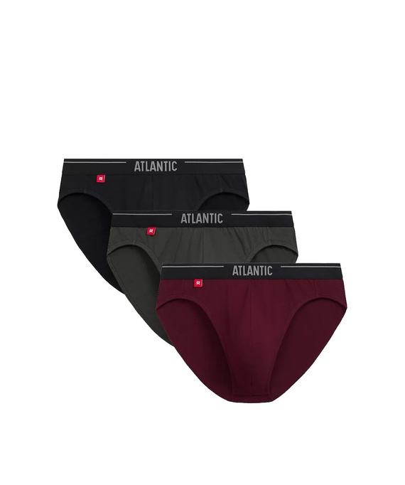 Slip Atlantic uomo 3MP-094/25 cotone kaki viola-nero, confezione da 3 pezzi, taglio classico