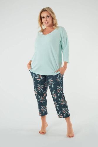 Julietta Pigiama donna maniche 3/4, pantaloni 7/8 Moda italiana - pistacchio/stampa