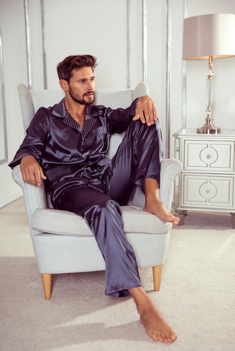 939 Pigiama da uomo in raso grigio