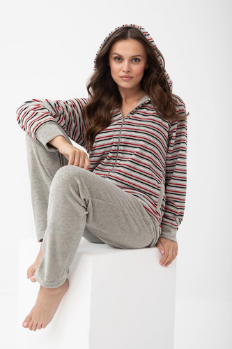 Tuta in velluto da donna Luna 1307 in cotone con cappuccio e zip - grigio
