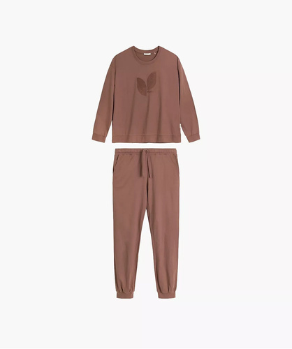 Pigiama donna NLP-501 Atlantic rosa-verde - 100% cotone effetto pesca, manica lunga, pantaloni con tasche | Calore e comfort Premium