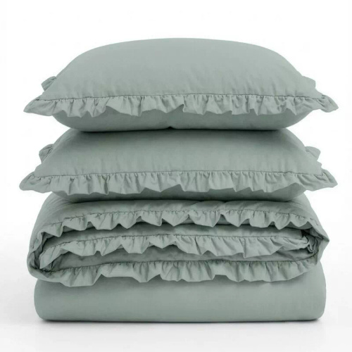 Biancheria da letto in cotone con volant Eurofirany 100% cotone con cerniera salvia