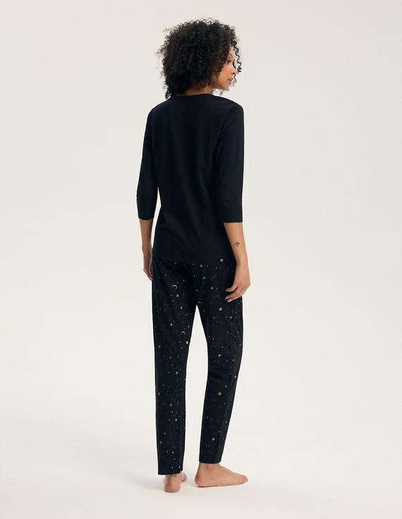 Pigiama da donna Henderson 45438 Gilly 3/4 nera 100% cotone pantaloni lunghi