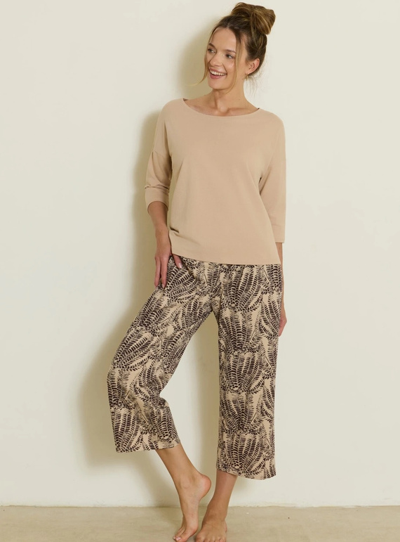 Pigiama donna Siena PS73 Mefemi beige in cotone, manica e pantaloni 3/4