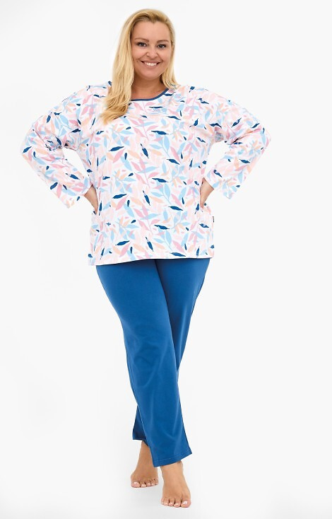 392/451 Amelia Cornette - pigiama donna in cotone, foglie colorate, manica lunga