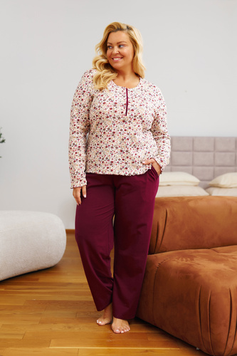 7307 Doctor Nap - Pigiama donna plus size con zip | 95% cotone, produzione polacca - flores