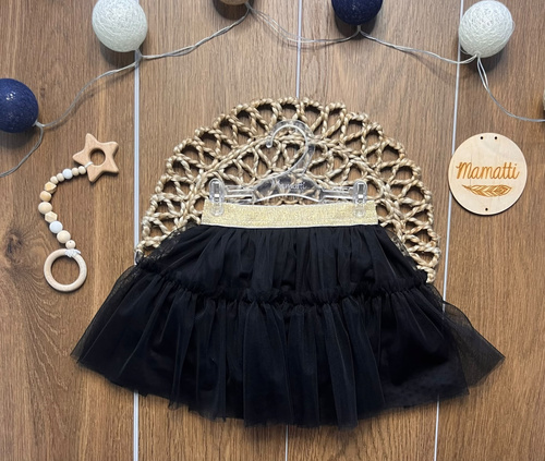 Gonna bambina nera ST106 in tulle morbido, tulle metallizzato, elastico in vita