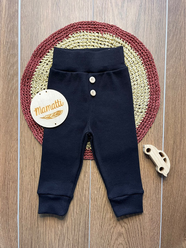 Leggings da bambino LC005 blu navy in cotone a coste con bottoni in legno