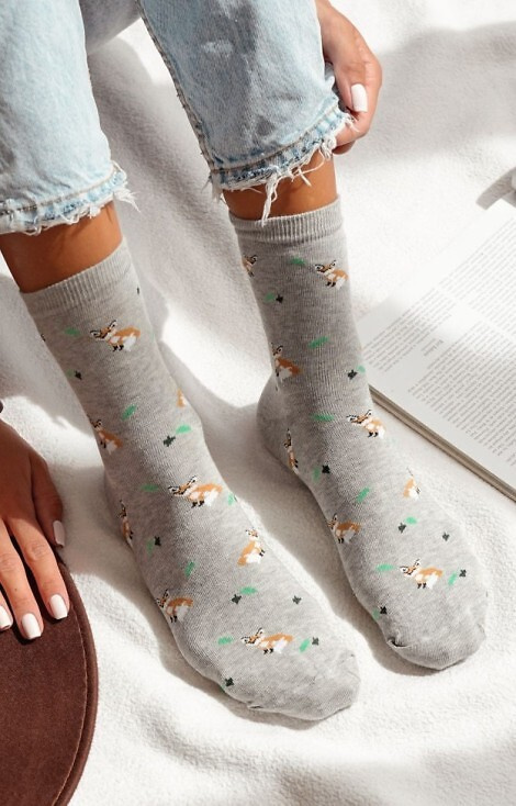 0200-182 Calze da donna Foxes and Leaves Milena - cotone - melange chiaro