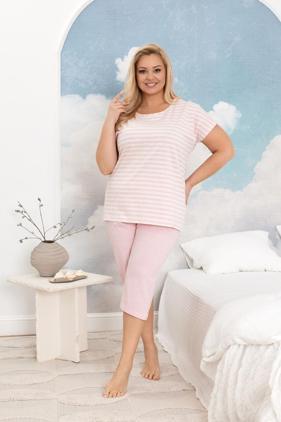 Pigiama donna cotone Regina 4013 righe pantaloni 3/4 comodo