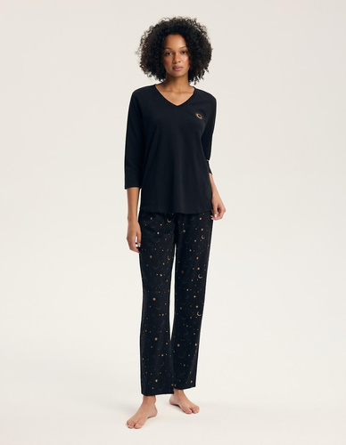 Pigiama da donna Henderson 45438 Gilly 3/4 nera 100% cotone pantaloni lunghi