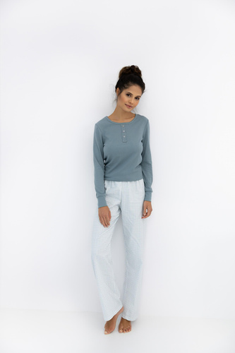 Janelle Sensis - Pigiama da donna con maniche lunghe e pantaloni a quadri