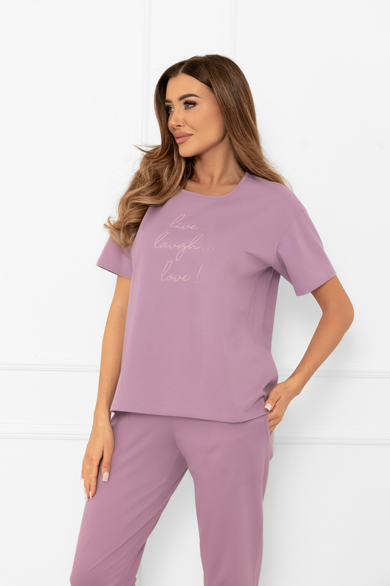 Pigiama da donna Ksara - manica corta, pantaloni 3/4, cotone Italian Fashion - erica