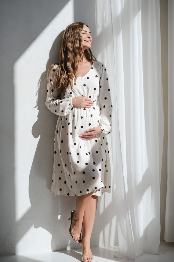 Abito Lovely Dress Midi Milk&Love in lino color crema per la maternità e l'allattamento, taglio elegante con cerniere per l'allattamento