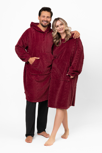 Reno Kocobluza Italian Fashion bordeaux - oversize, morbido bipolare, unisex, con cappuccio