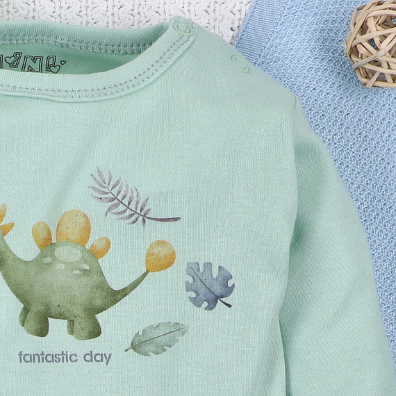 ABN-5566 Corpo Dino Explorer in cotone organico Nini menta in cotone organico, manica lunga
