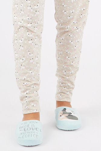 Fixy Sorbetto blu - pantofole calde da donna con suola antiscivolo e stampa