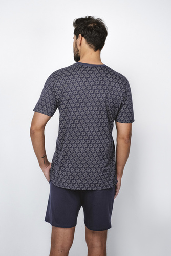 Ricardo Pigiama da uomo a maniche corte, pantaloncini Moda italiana - blu navy/stampa