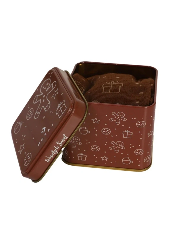 Calzini da donna Moraj CSL250-962 natalizi con motivo di pan di zenzero, in scatola regalo