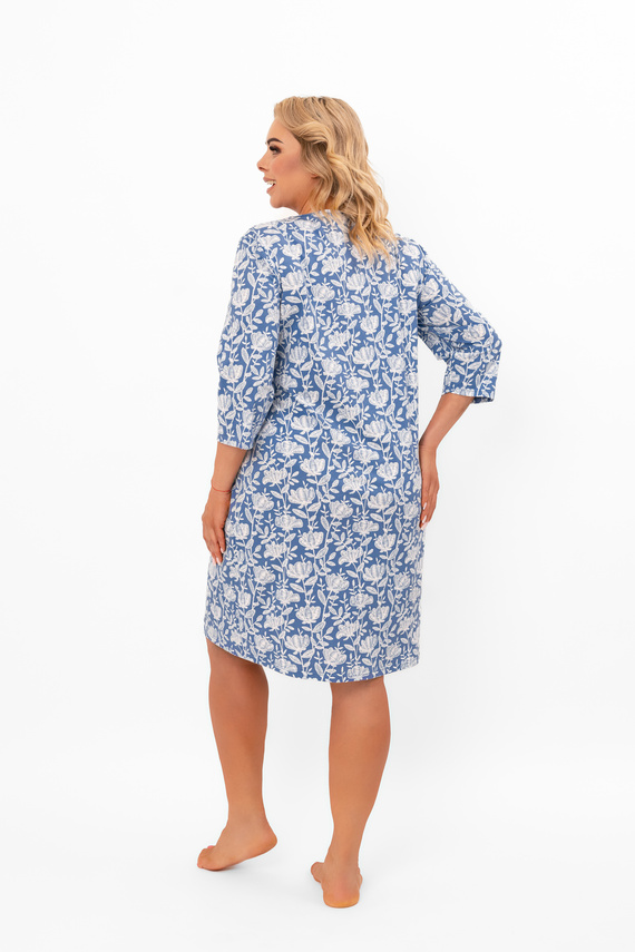 Camicia da notte da donna Bisali - cotone, manica a ¾, motivo floreale Moda italiana