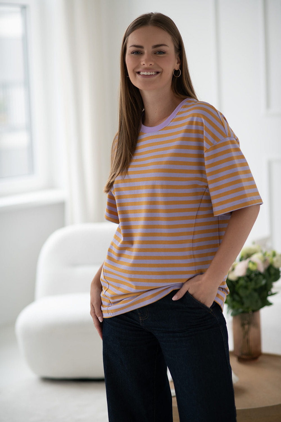 Mamahood T-shirt gravidanza e allattamento Milk&Love a righe miele e lilla - comoda ed elegante