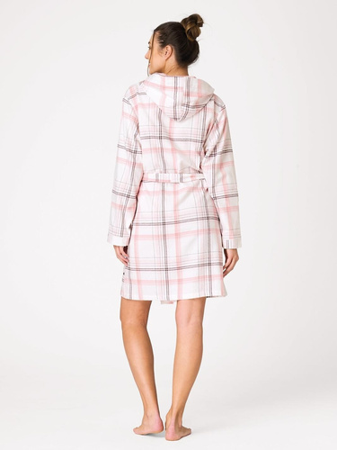 Accappatoio donna Key LGD 415 bianco – flanella 100% cotone, con cappuccio, a quadri