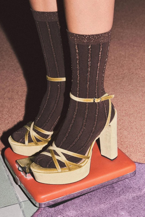 Gabriella Liva 1262 calze donna 50 DEN righe con effetto lucido 3D cioccolato