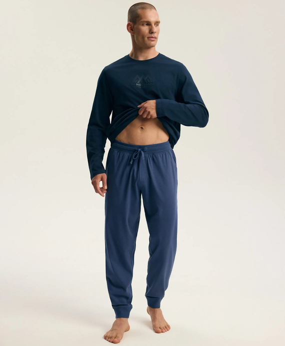 Pigiama uomo Henderson 45455 Indigo blu navy 100% cotone flanella