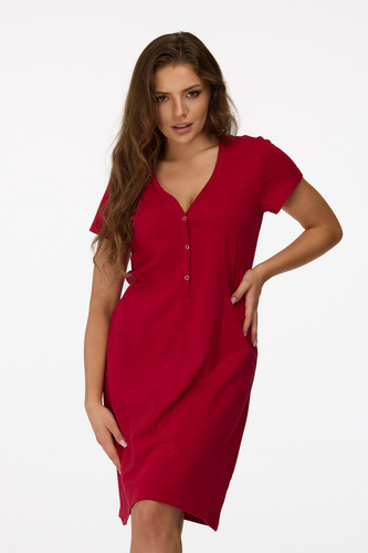 no. 18 Camicia da notte per la gravidanza Senizo maroon - 100% cotone, manica corta, abbottonatura per l'allattamento
