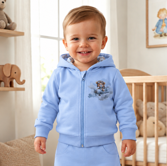 NINI Baby Bear Pilot felpa neonato biologica con zip ABN-5751/BLE