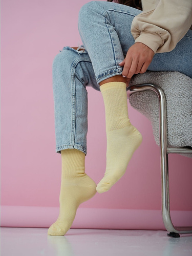 Calze donna cotone Milena 1313-002– a coste comode quotidiane yellow