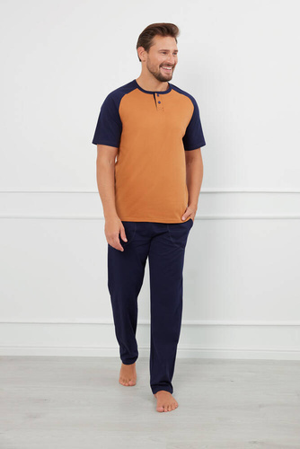 Alexander Pigiama uomo manica corta, pantaloni lunghi Moda italiana - cognac/granata