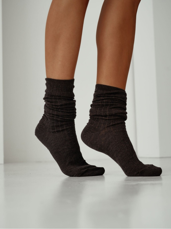 Gambaletto 1627-001 Milena marrone - in lana, a costine, con bordo non a pressione