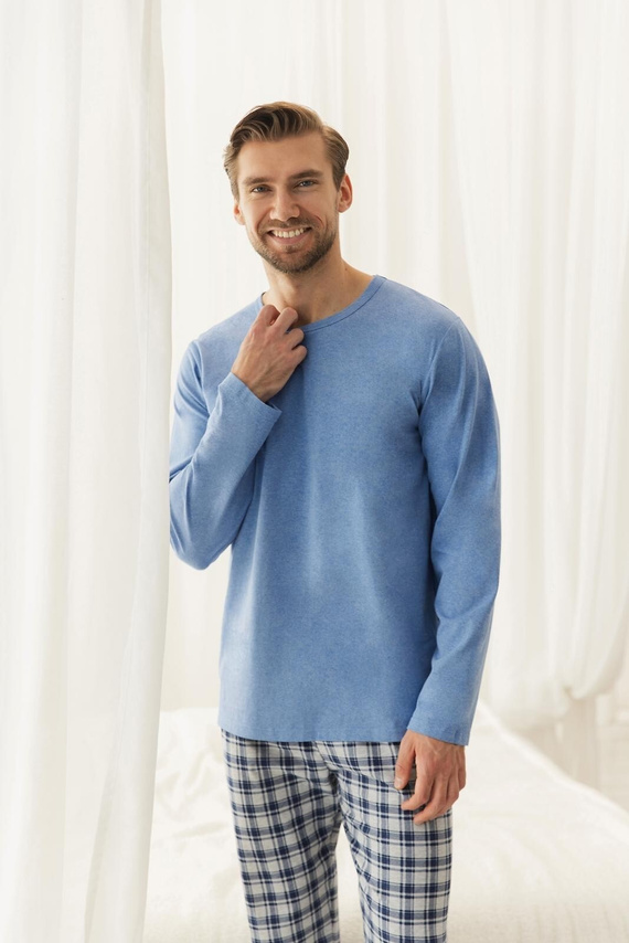Pigiama Uomo Taro 3671 Luciano Blu Lunga in Cotone Comfort