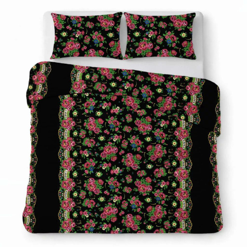 Completo biancheria letto cotone crepe traspirante facile cura black with colorful flowers