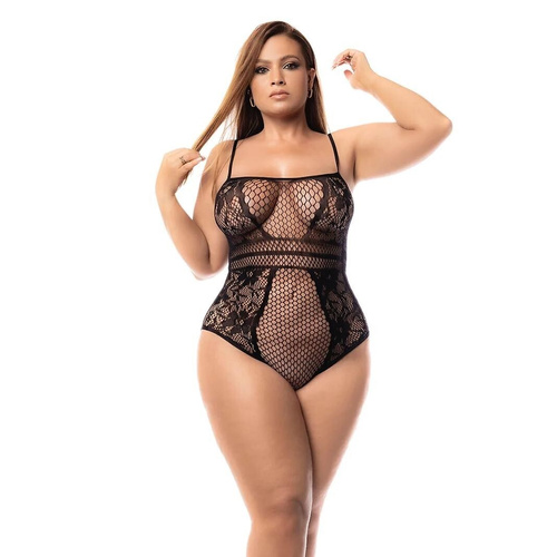 Body 1103X Fishnet Bodysuit Mapale Nero a Rete Plus Size XL-5XL