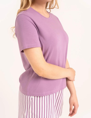 Pigiama donna Moraj PDD2800-009 viola in cotone con pantaloncini a righe