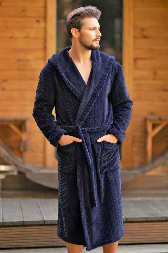 Zygmunt Accappatoio da uomo con cappuccio Moda italiana - blu navy