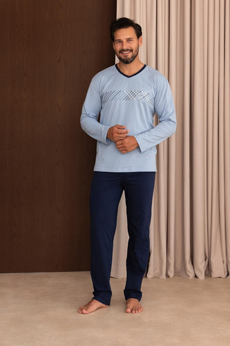 Pigiama uomo Regina 6010 100% cotone manica lunga comoda per tutto l'anno blu
