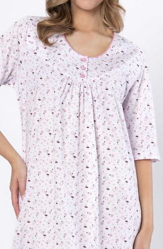 Leveza 1638 Dioniza camicia da notte in cotone bianco e lilla - manica corta, comoda e femminile