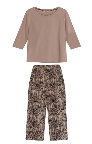 Pigiama donna Siena PS73 Mefemi beige in cotone, manica e pantaloni 3/4