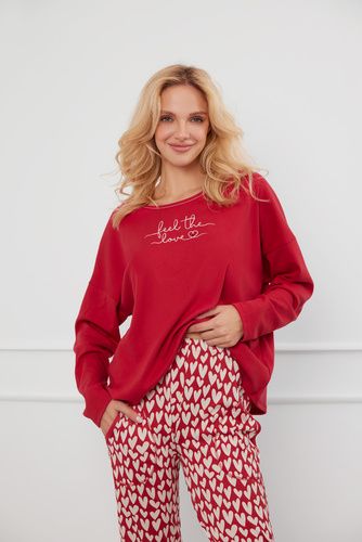 Evora Pigiama donna manica lunga, pantaloni lunghi Moda italiana - rosso/stampa