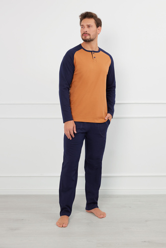 Alexander Pigiama uomo manica lunga, pantaloni lunghi Moda italiana - cognac/granata