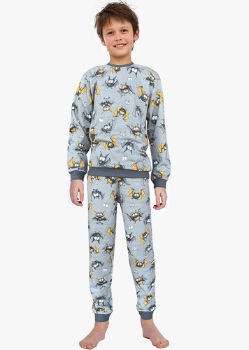 Pigiama bambino Cornette Bat 2 264/182, 263/182 grigio - cotone, manica lunga, motivo pipistrello