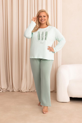 Pigiama donna Regina 4020 100% cotone manica lunga pantaloni lunghi verde