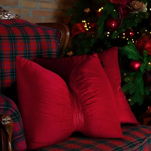 Eurofirany Cuscino di Natale rosso 45x55 - fiocco di velluto